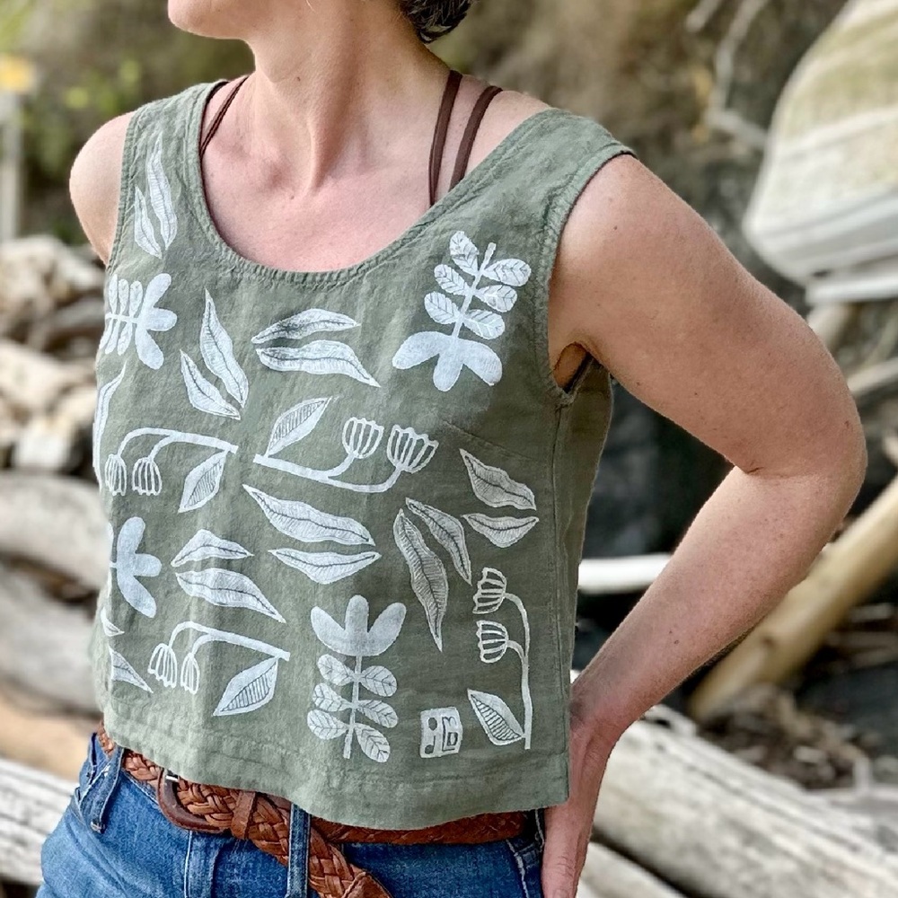 100% Linen Hand Printed Crop Tanks